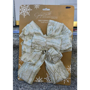 New Jaclyn Smith Christmas Holiday Winter Wonderland Tree Topper Bow - Gold